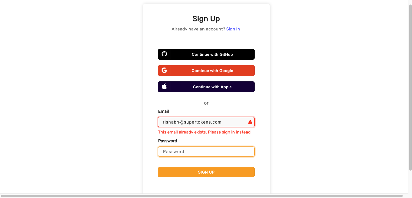 Sign up form field error UI