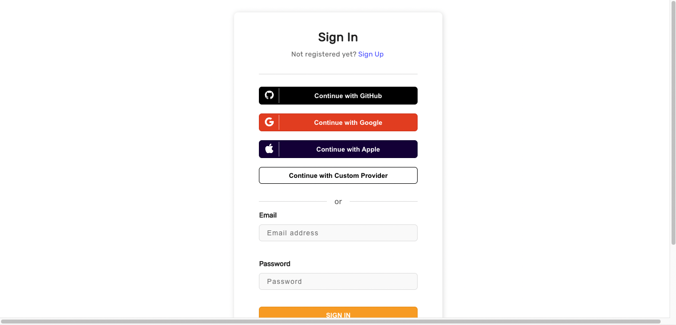 Sign in form UI for social login