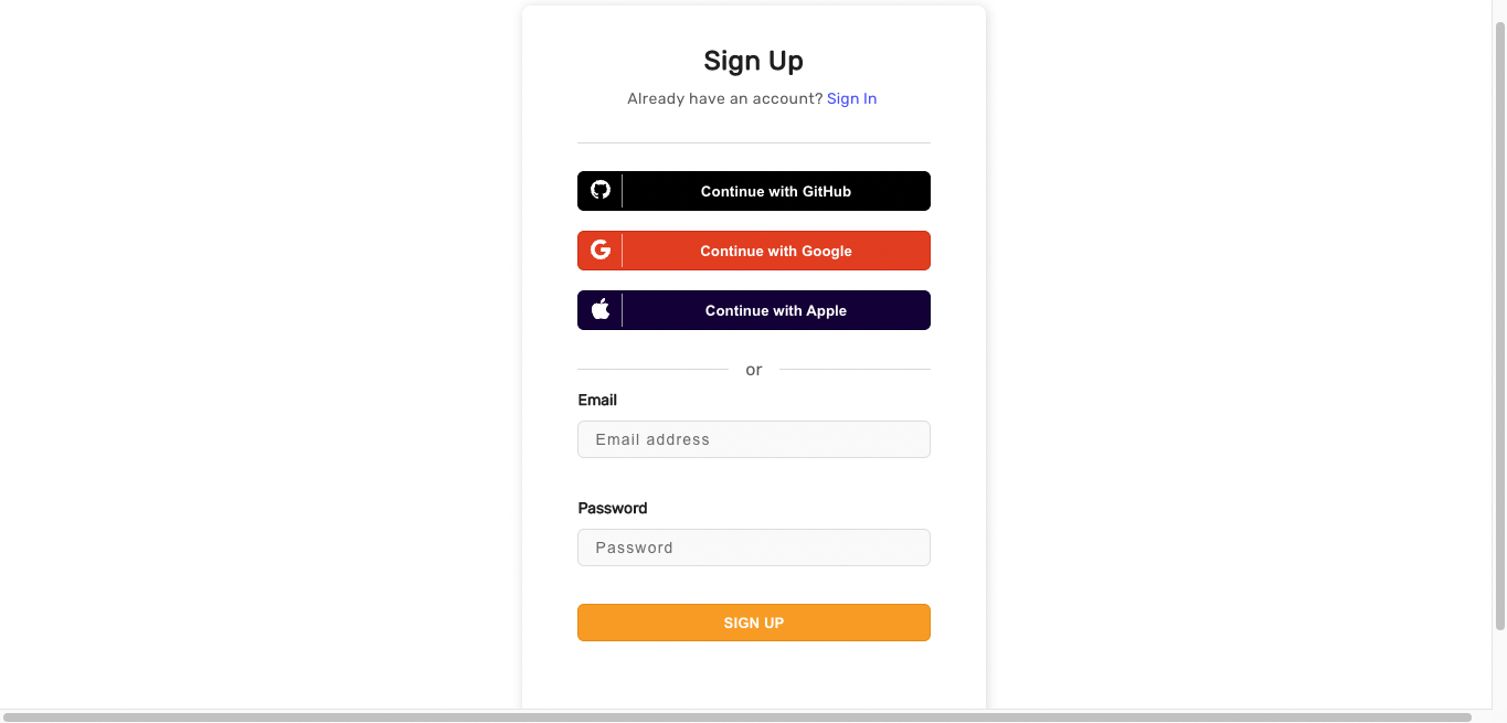 Sign in form UI for email password login